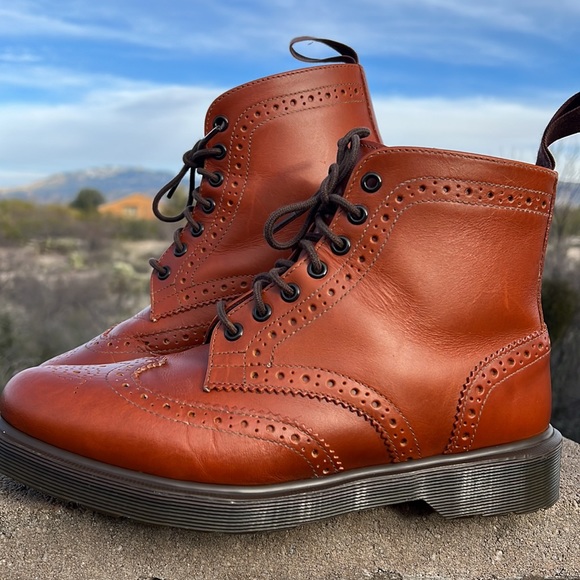 Dr. Martens Affleck Cognac Brogue Wingtip 7 Eye Lace Up Boots - Picture 7 of 17